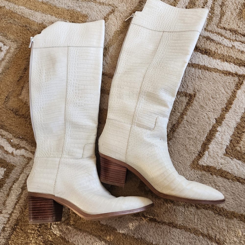 FRANCO SARTO Ivory knee high cowboy boots Size 9
